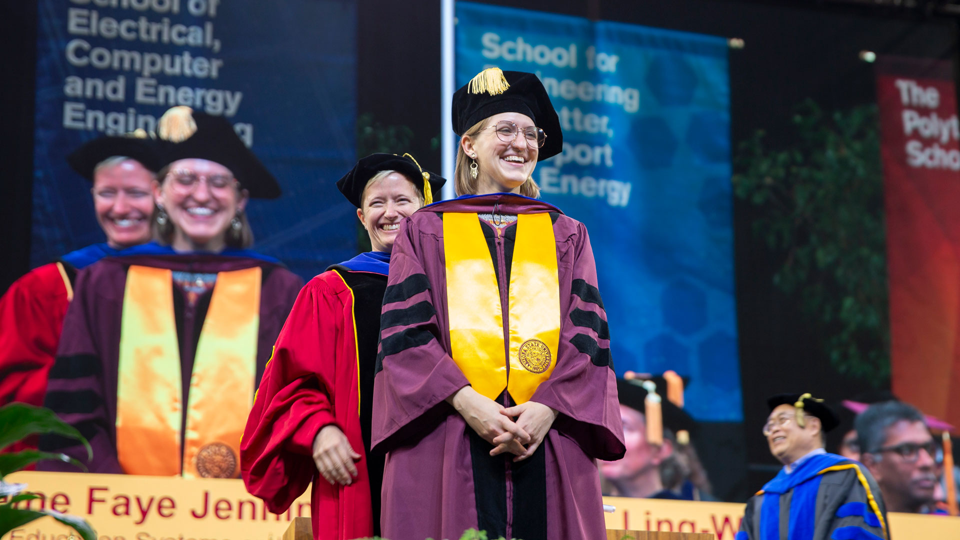 Doctoral graduate Madeleine Jennings is hooded at the Fulton Schools Convocation ceremony.