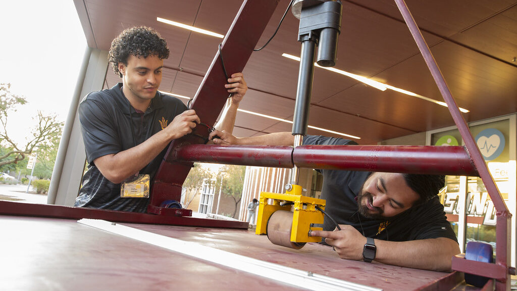 Two students working on a project